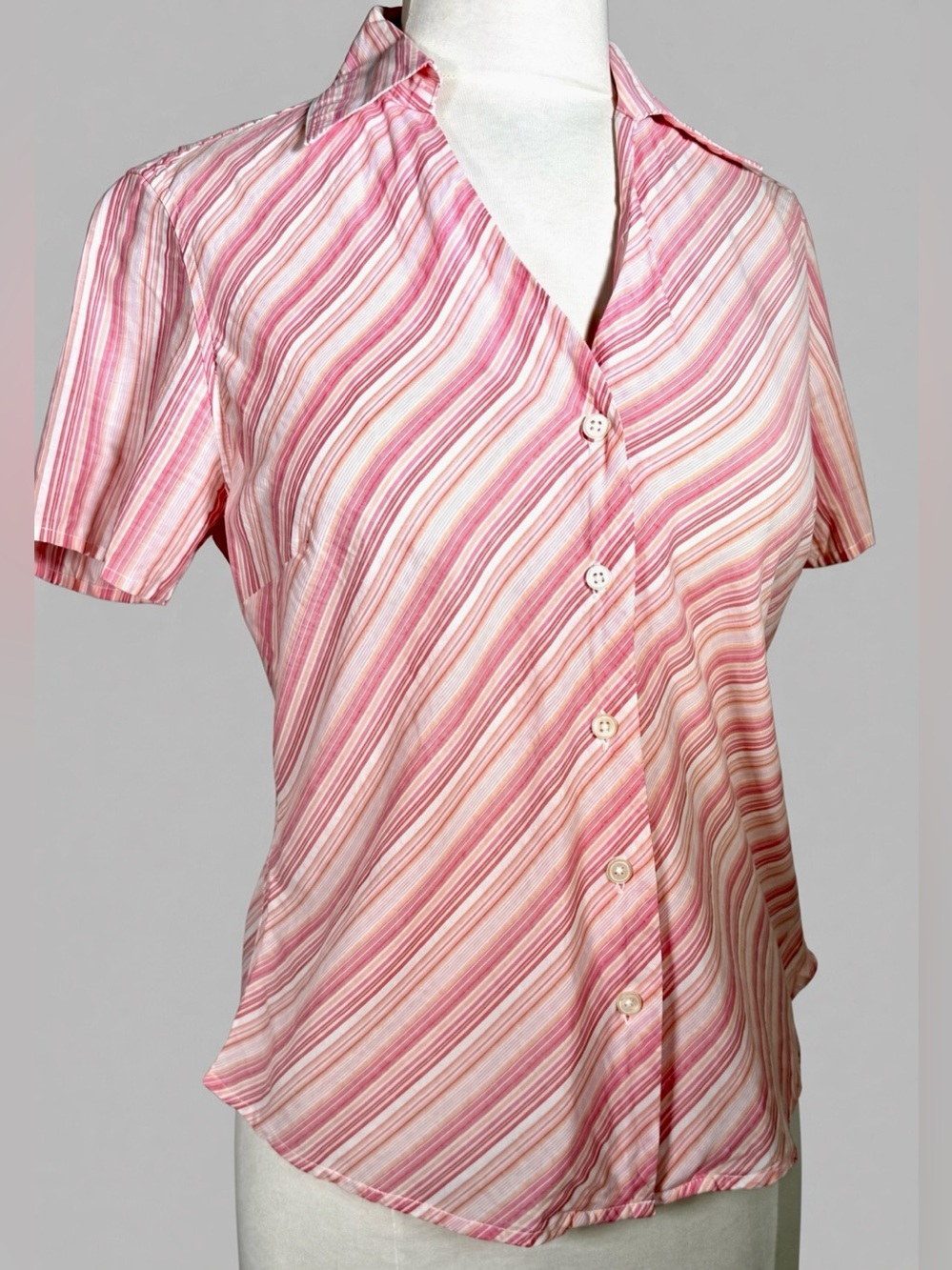 C Caribbean Joe S Pink Diagonal Stripe Short Sleeve Button Down Shirt